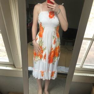 Flowy White and Orange Floral Dress